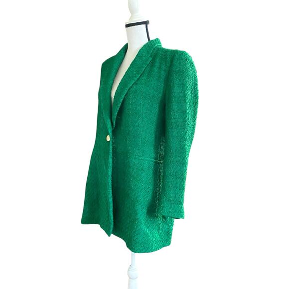Zara Boucle Tweed Blazer Jacket Fits Sz S/M Green Notched Collar Single Button - Picture 4 of 12